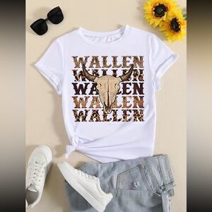 New! WALLEN Cow Skull Print Short Sleeve T-Shirt